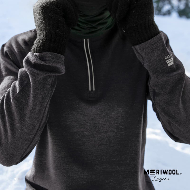 MERIWOOL Mens Base Layer 100% Merino Wool Heavyweight 400g Half Zip Sweater for Men Black - Image 5